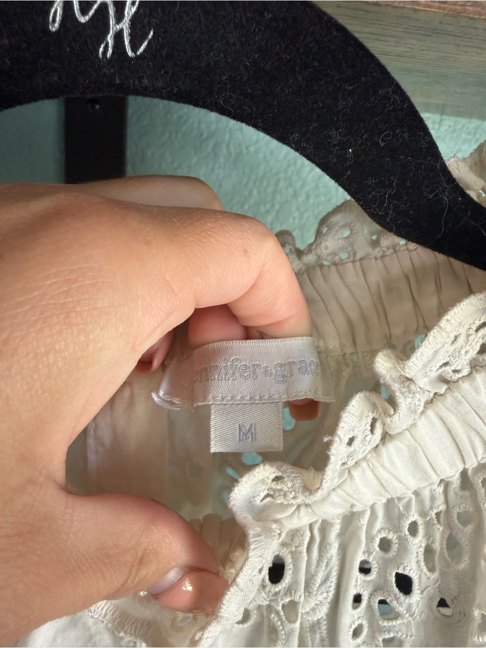 Jennifer & Grace Cream Eyelet Lace Cotton Blouse Button Back Top Cottagecore - Picture 4 of 5